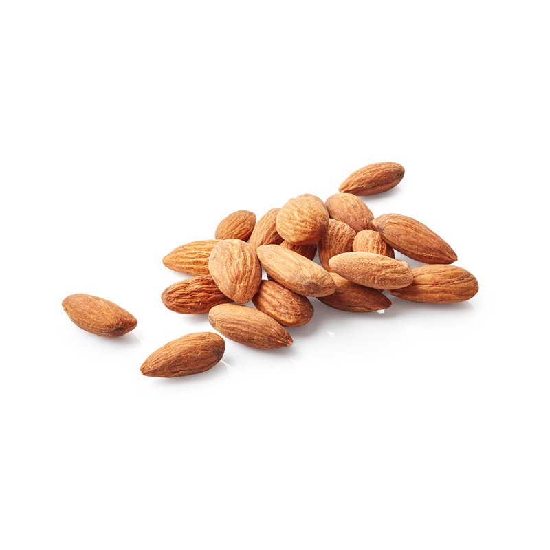 Life Extension, handful of almonds on a white background